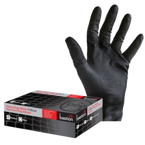 Heavy Duty Diamond Grip Black Nitrile Gloves