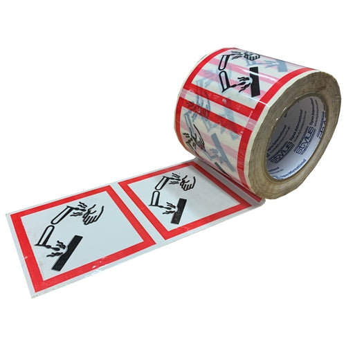 DG Corrosives Label Tape 100mm x 100mm (500/Roll)