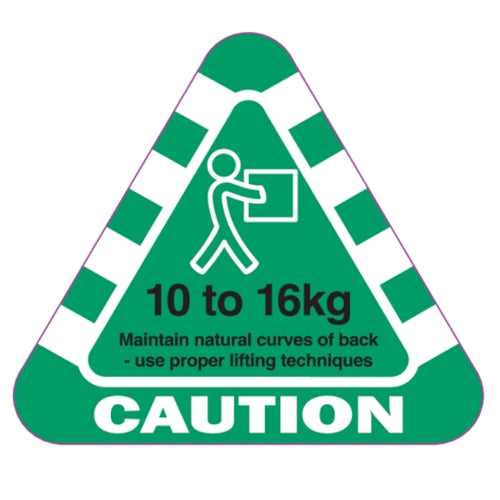 GREEN CAUTION HEAVY LABEL 10-16KG 250/ROLL