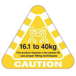 YELLOW “CAUTION 16.1-40KG” Label 80mm x 70mm (250/Roll)